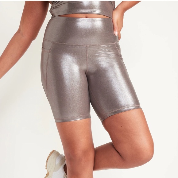 Old Navy Pants - Old Navy (NWT) Silver Shine Biker Shorts